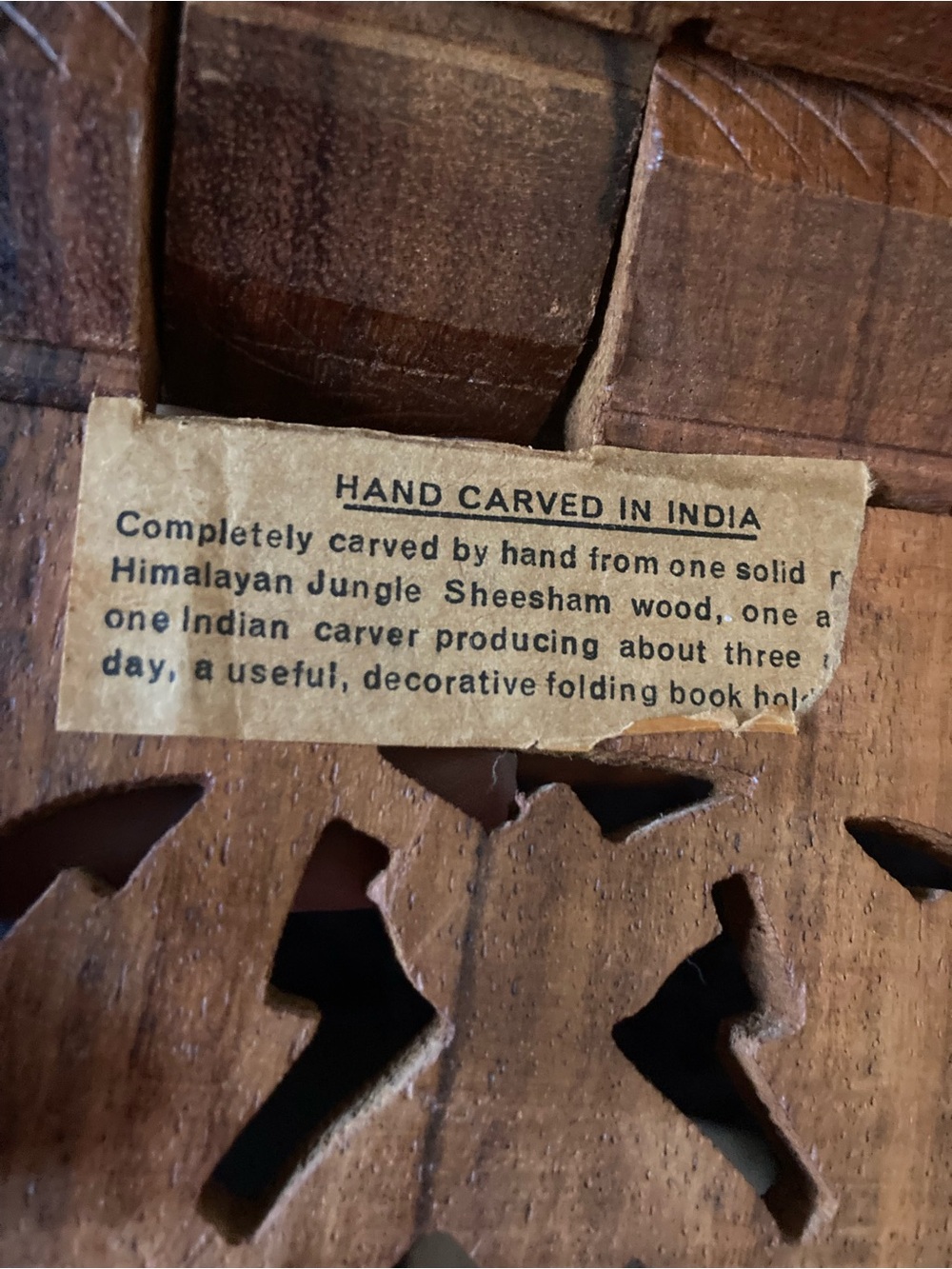 India Hand-Carved Wooden Folding Book Stand - Brown -Vintage - Picture 6 of 6